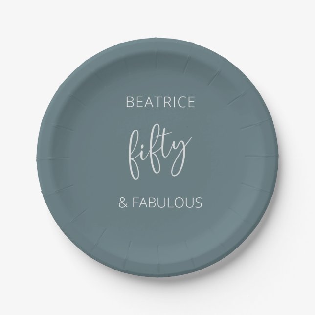 50 and Fabulous Modern Script  Paper Plate (Front)