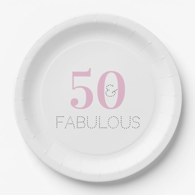50 and fabulous | Modern Typography Pink Birthday  Paper Plate (Front)