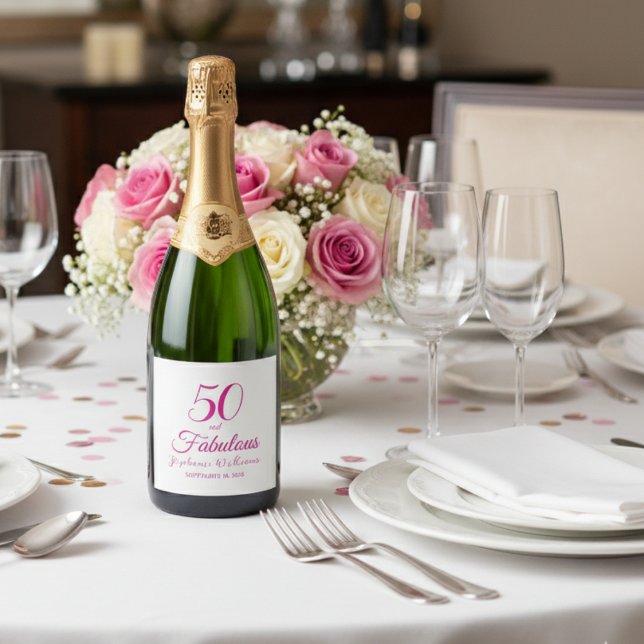 50 and Fabulous Name Date 50th Birthday Party Sparkling Wine Label (Creator Uploaded)