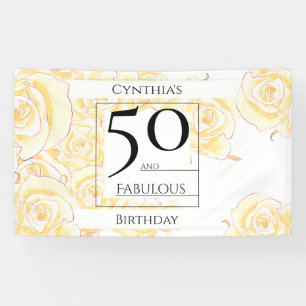 50 and Fabulous Name Yellow Rose Floral Black Banner