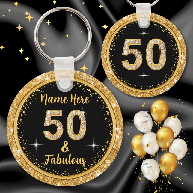50 and Fabulous Party Favours, Personalized Keychain (Fifty & Fabulous. 50th birthday party favors for adults. Elegant 50th birthday favors, personalized.)