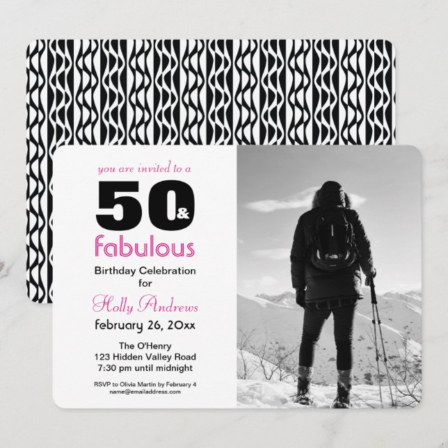 50 and Fabulous Party Invitation with B&W Photo (Front/Back)