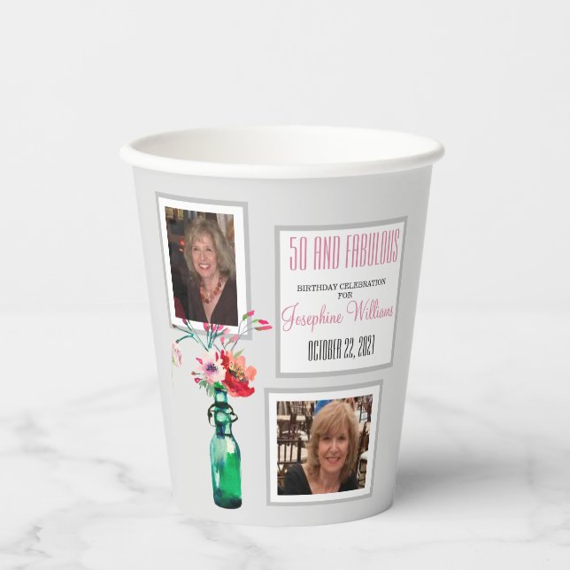 50 and Fabulous Party Photo Collage Paper cup (Front)