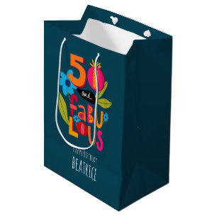 50 and Fabulous Personalized Birthday Typography Medium Gift Bag