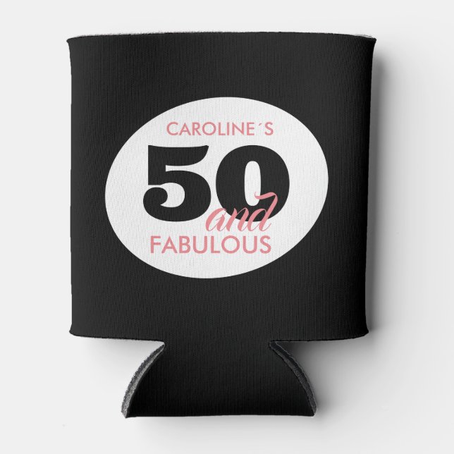 50 and Fabulous Personalized Fiftieth Birthday Can Cooler (Front)