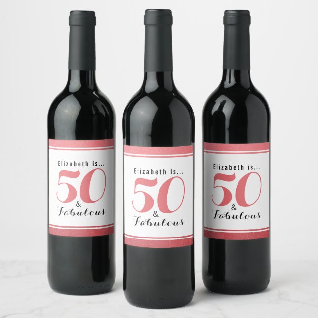 50 and Fabulous Personalized Name Modern Wine Label (Bottles)