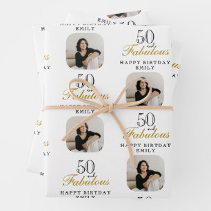 50 and Fabulous Photo 50th Birthday Wrapping Paper Sheet