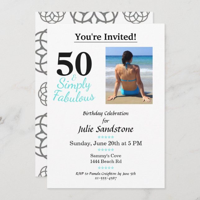 50 and Fabulous Photo Birthday Cute Invitation (Front/Back)