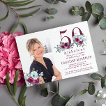 50 and fabulous photo elegant 50th birthday party invitation<br><div class="desc">Elegant feminine 50 and fabulous birthday party photo and name personalized invitation with watercolor red burgundy,  dusty blue roses bouquets,  and a modern trendy typography script.</div>