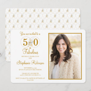 50 and Fabulous Photo Gold 50th Birthday Party Invitation