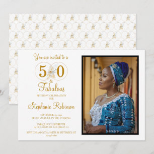 50 and Fabulous Photo Gold 50th Birthday Party Invitation
