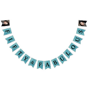 50 and Fabulous Photo Teal Foil Bunting Flags