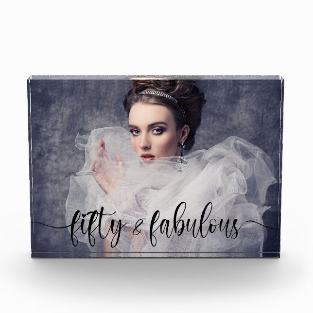 50 and Fabulous Pink 50th Birthday Gift Photo Block (Front)