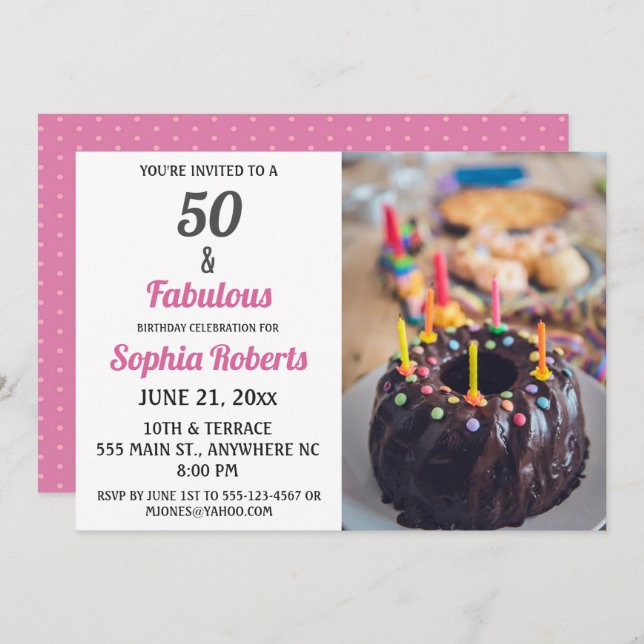 50 and Fabulous Pink 50th Birthday Invitation (Front/Back)
