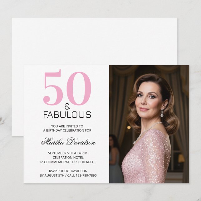 50 and Fabulous Pink 50th Birthday Invitation (Front/Back)
