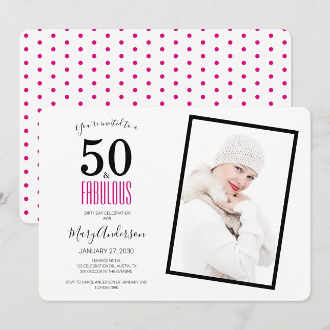 50 and Fabulous Pink 50th Birthday Party Invitation (Front/Back)