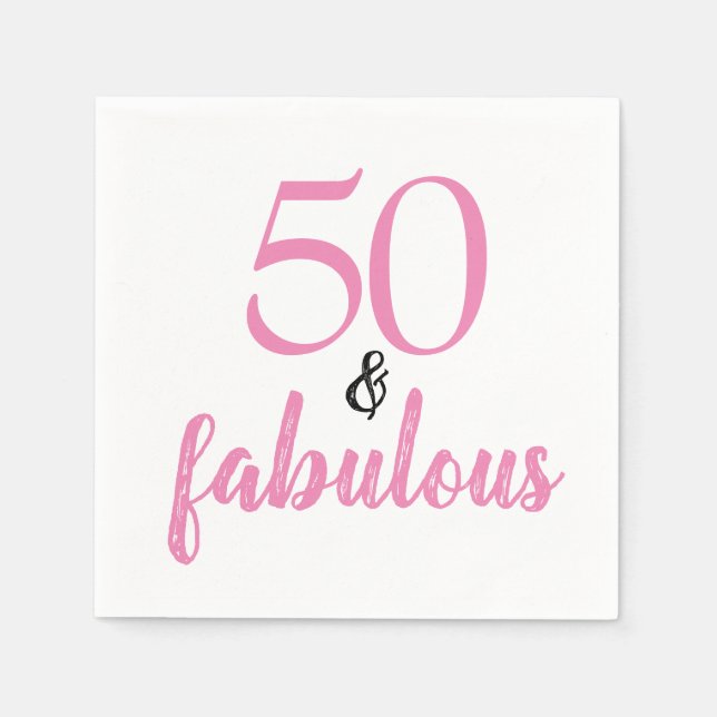 50 and fabulous pink and black birthday napkin (Front)