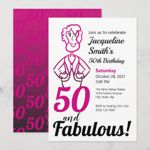50 and Fabulous Pink and Black Funny Lady Invitation