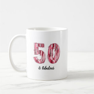 50 and Fabulous Pink and Leopard Brush Strokes Coffee Mug