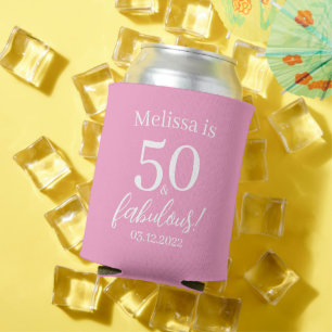50 and Fabulous Pink and white 50th Birthday Can Cooler