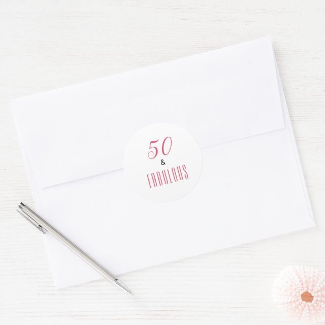 50 And Fabulous Pink Birthday Party  Classic Round Sticker (Envelope)