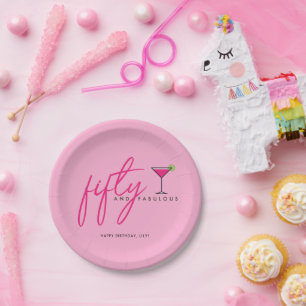 50 and Fabulous Pink Birthday Party Paper Plate
