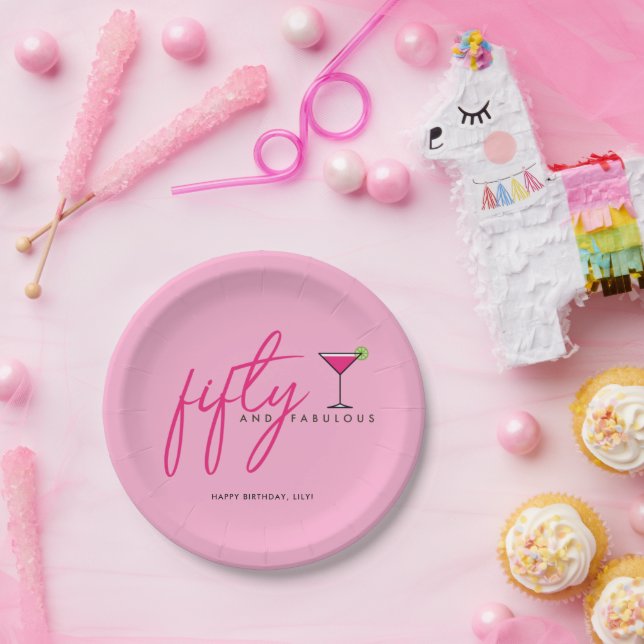 50 and Fabulous Pink Birthday Party Paper Plate (Party)