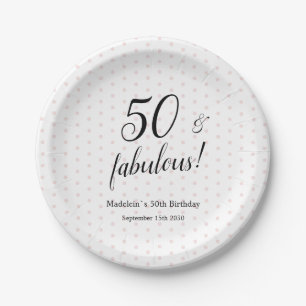 50 and Fabulous Pink Black 50th Birthday Paper Plate