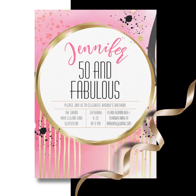 50 and Fabulous Pink Black Glam 50th Birthday  Invitation (Creator Uploaded)
