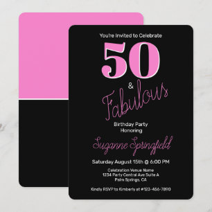 50 and Fabulous Pink Black Modern 50th Birthday Invitation