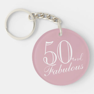 50 and Fabulous Pink Elegant Script 50th Birthday Keychain