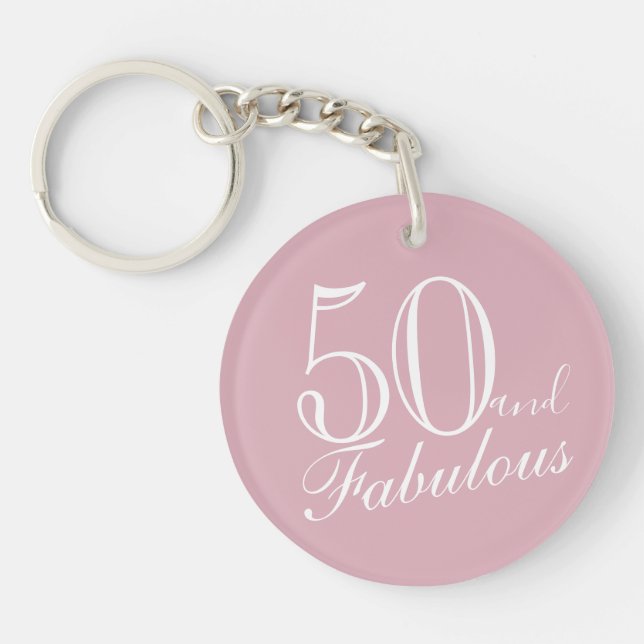 50 and Fabulous Pink Elegant Script 50th Birthday Keychain (Front)