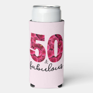 50 and Fabulous  Pink Floral 50th Birthday Party Seltzer Can Cooler
