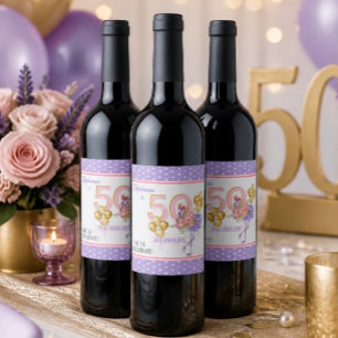 50 and Fabulous Pink Floral Flamingo Wine Label