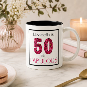 50 and Fabulous Pink Floral Personalized Coffee Mug