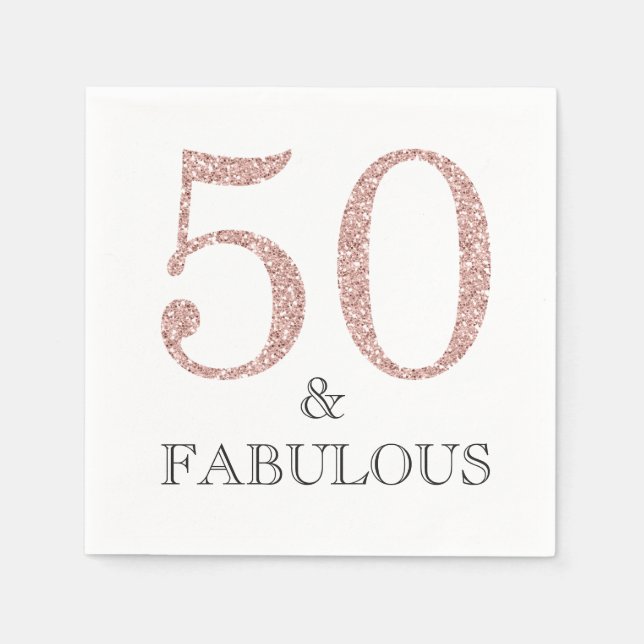 50 and Fabulous Pink Glitter 50th Birthday Party Napkin (Front)