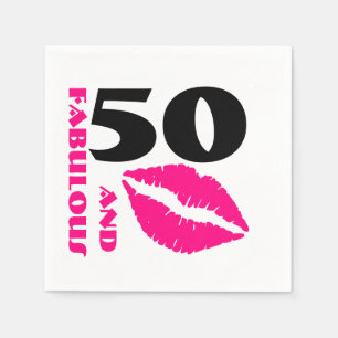 50 and Fabulous Pink lipstick 50th Birthday Party Napkin