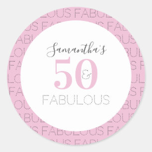 50 and fabulous Pink Modern 50th Birthday Classic Round Sticker