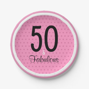 50 and Fabulous - Pink Modern Elegant Birthday Paper Plate