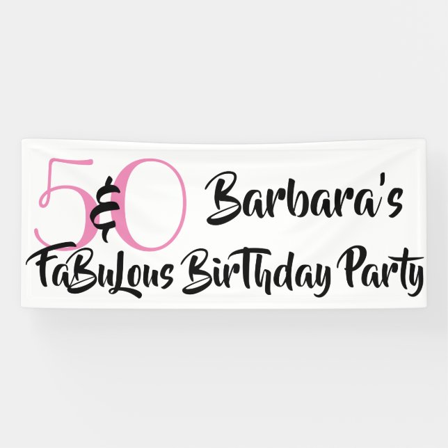 50 and Fabulous Pink Personalized Birthday Party Banner (Horizontal)
