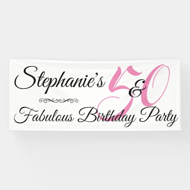 50 and Fabulous Pink Personalized Birthday Party Banner (Horizontal)