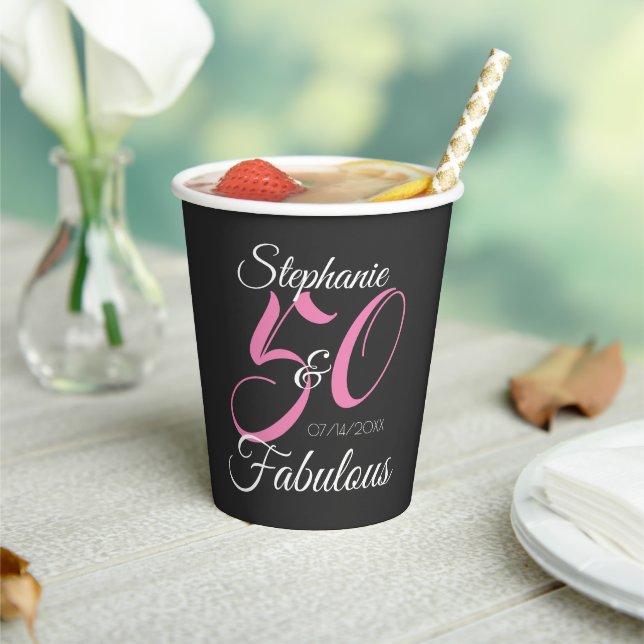 50 and Fabulous Pink Personalized Birthday Party  Paper Cups (Insitu)