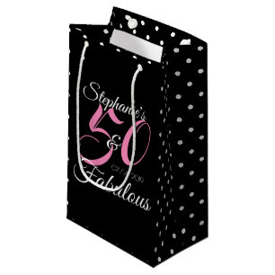 50 and Fabulous Pink Personalized Birthday Party Small Gift Bag