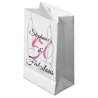50 and Fabulous Pink Personalized Birthday Party Small Gift Bag