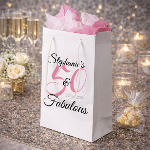 50 and Fabulous Pink Personalized Birthday Party Small Gift Bag