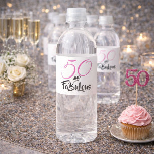 50 and Fabulous Pink Personalized Birthday Party Water Bottle Label