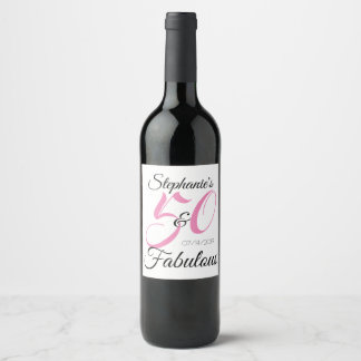 50 and Fabulous Pink Personalized Birthday Party Wine Label