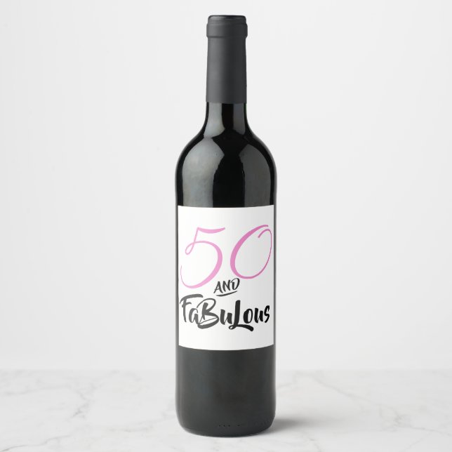 50 and Fabulous Pink Personalized Birthday Party Wine Label (Front)