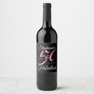 50 and Fabulous Pink Personalized Birthday Party Wine Label