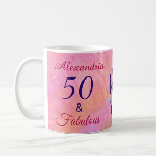 50 and Fabulous Pink Purple Watercolor Love Coffee Mug